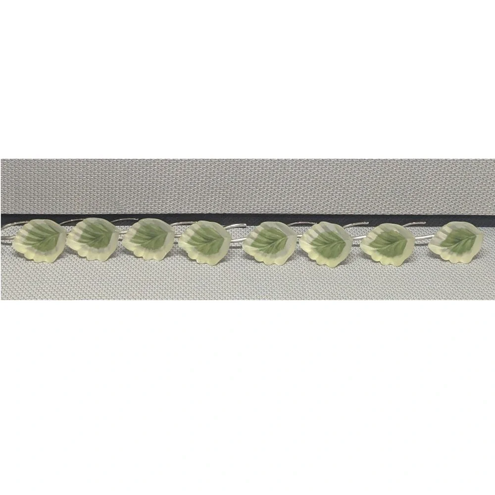 Vintage Frosted Resin Green Leaf Shower Curtain Hooks Set of 8 Botanical Decor